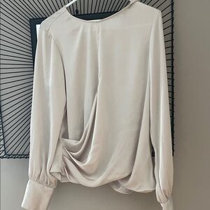 Express Women’s Cream Draped Long-Sleeve Blouse